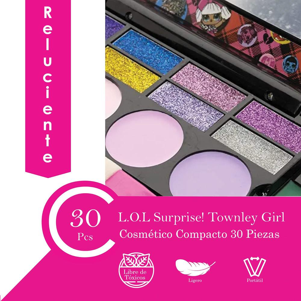 Townley Girl LOL Surprise cosmetic compact Set Includes Mirror, 14 Lip glosses, 8 Eye Shadow, 4 Blushes & 4 Brushes Safe & Non-Toxic colorful