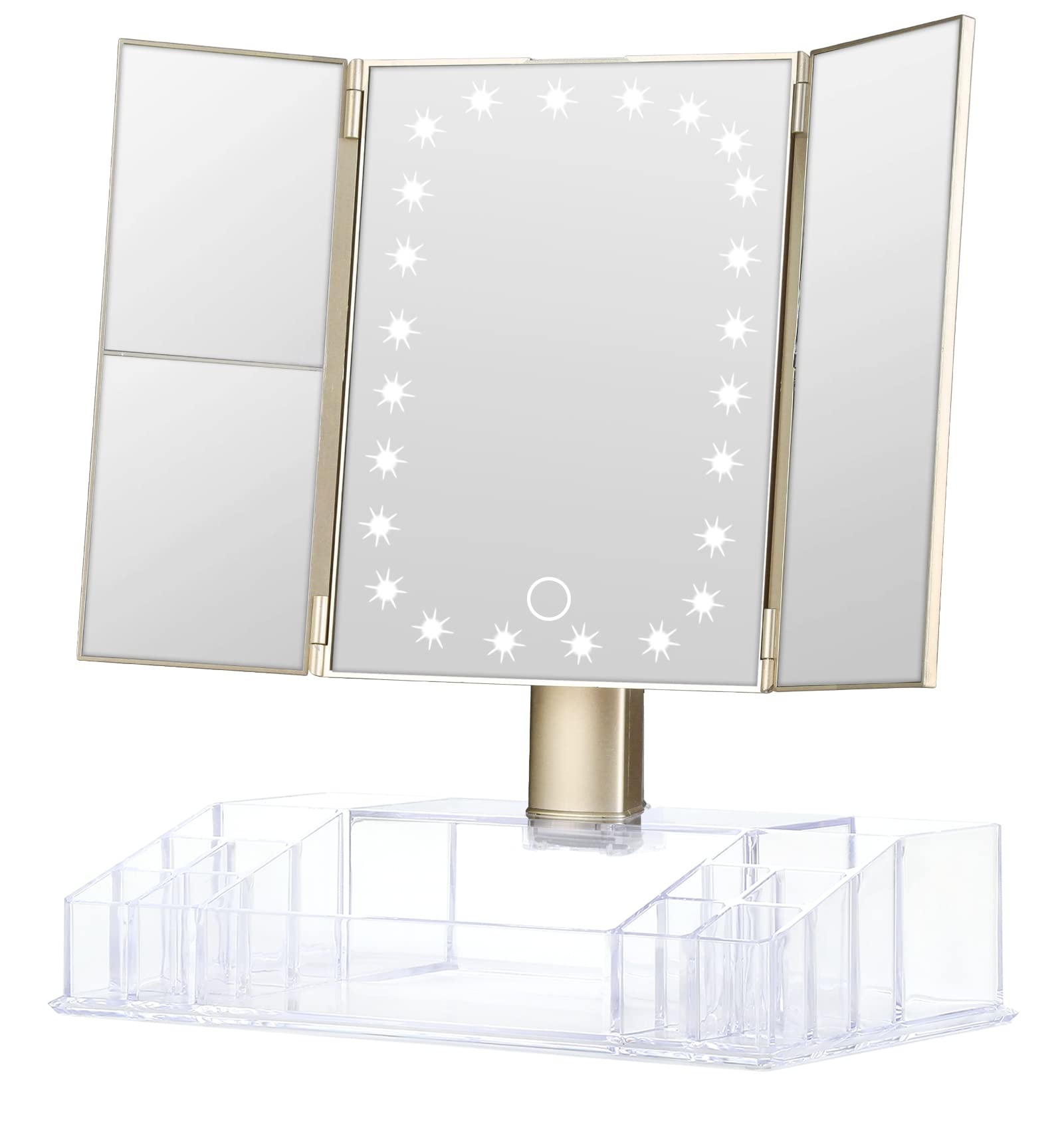 gULAURI Makeup Mirror - Lighted Makeup Mirror with Lights and Magnification, 3x2x Magnifying, Tri-Fold cosmetic Vanity Mirror wi