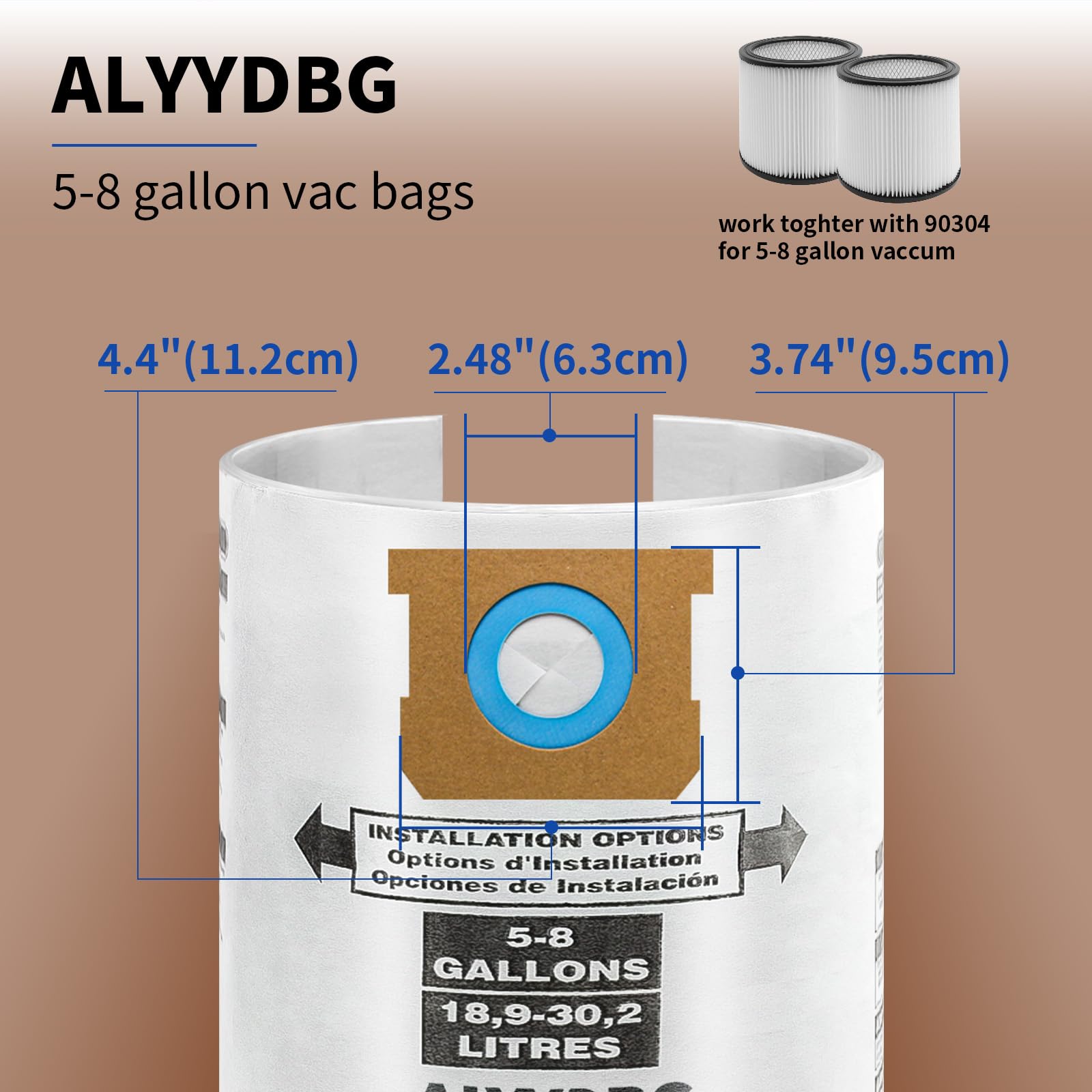 ALYYDBg for Shop Vac Bags 5-8 gallon, Type E 90661 9066133, Type H 90671 9067133 VF2004, VHBS VDBS High- Efficiency Disposable V