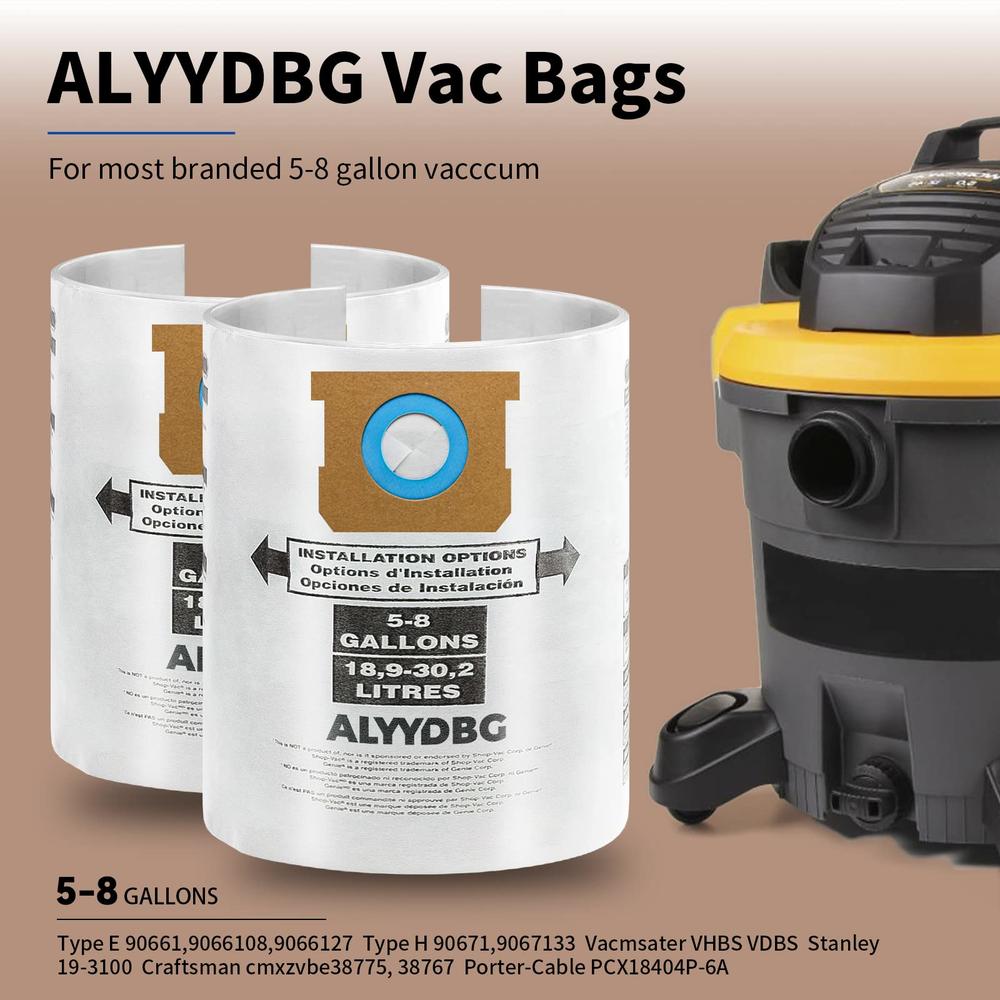 ALYYDBg for Shop Vac Bags 5-8 gallon, Type E 90661 9066133, Type H 90671 9067133 VF2004, VHBS VDBS High- Efficiency Disposable V