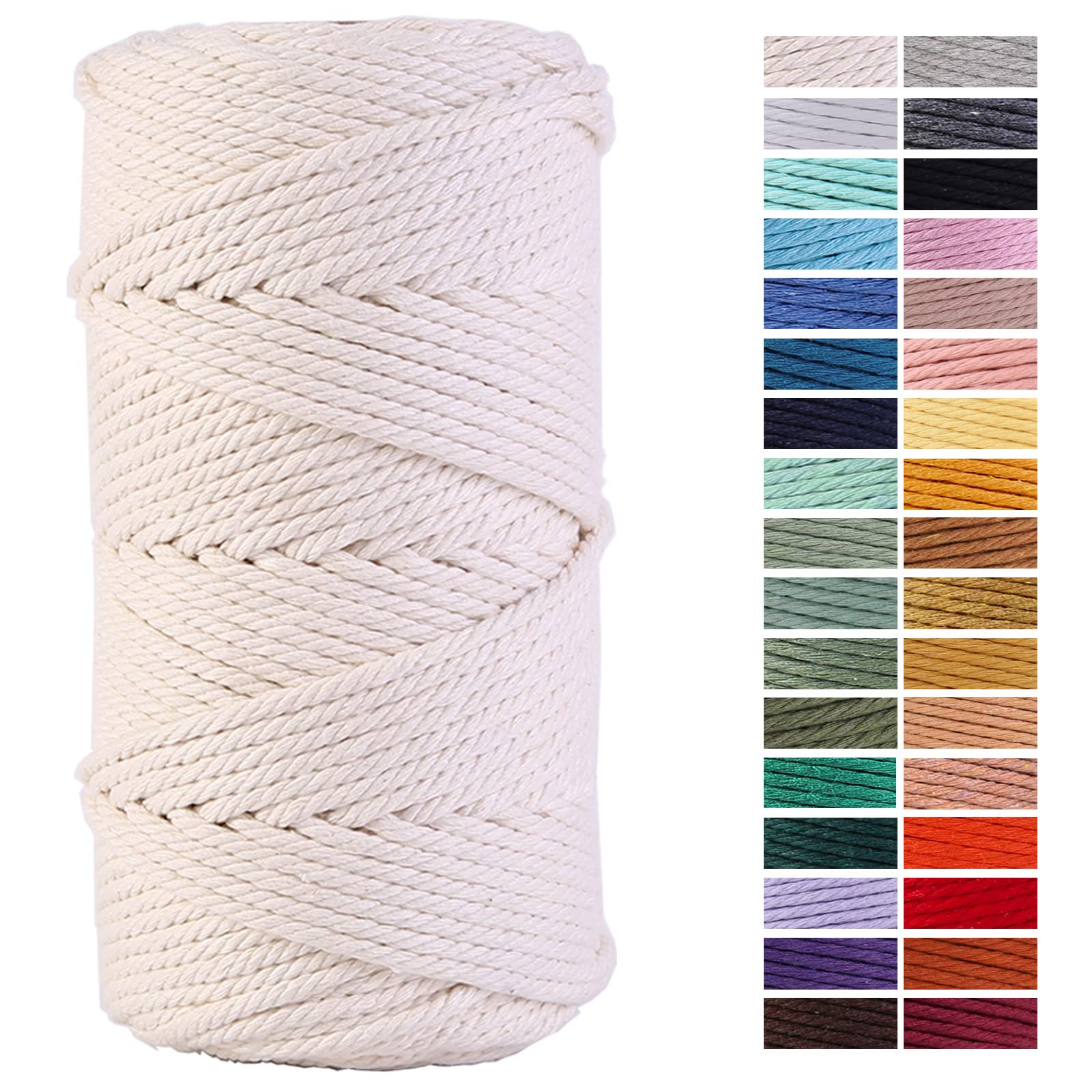ZXCDINO Macrame cord 3mm x 109Yards 100% Natural cotton Macrame Rope cotton  cord for Handmade