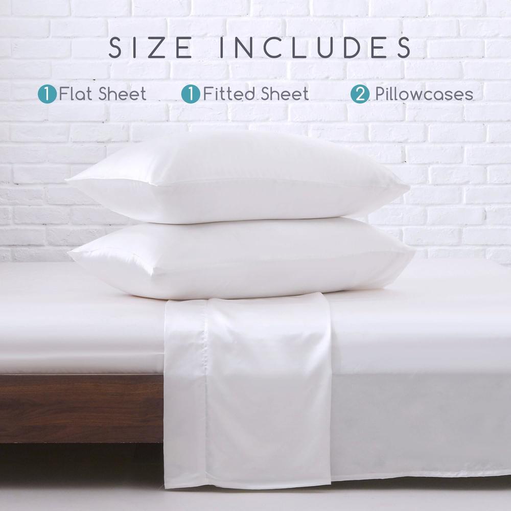 MR&amp;HM MR&HM Satin Bed Sheets, Full Size Sheets Set, 4 Pcs Silky Bedding Set with 15 Inches Deep Pocket for Mattress (Full, White)