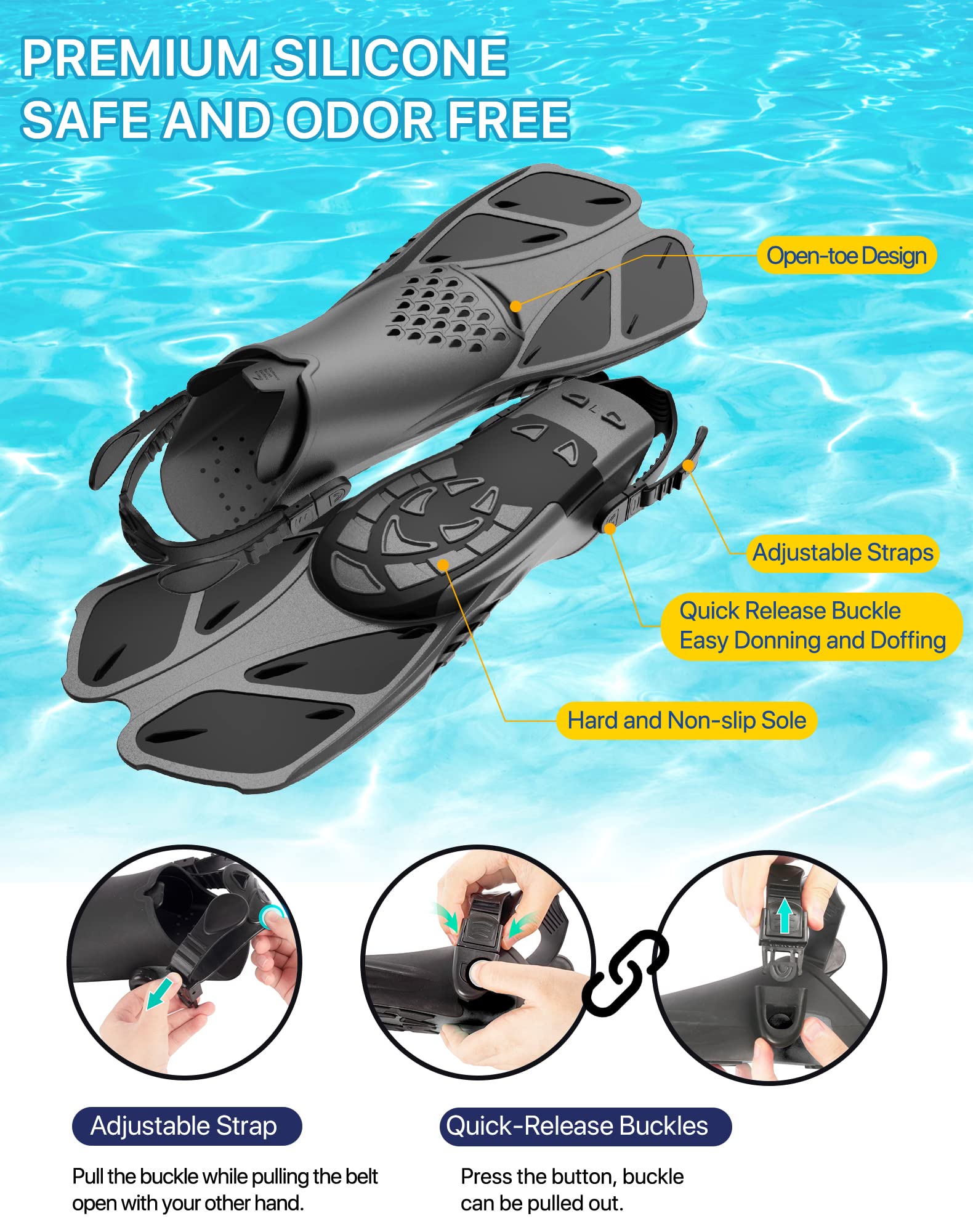 Ubekezele Snorkeling gear for Adults Men Women,4 in 1 Snorkel Set with Panoramic View Diving Mask Anti-Fog Anti-Leak,Dry Top Sno