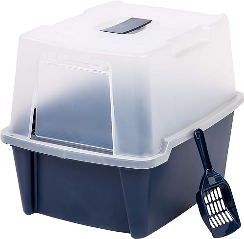 IRIS USA Large Hooded Litter Box with Scoop and grate, Blue