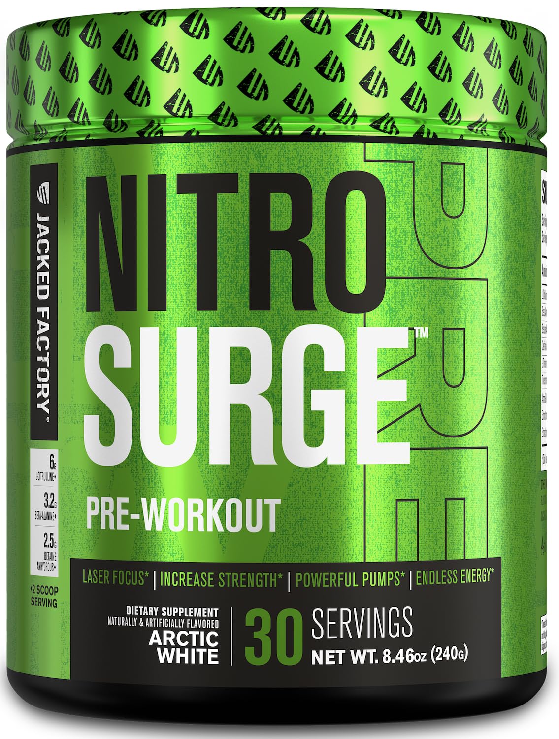 Jacked Factory NITROSURgE Pre Workout Supplement - Endless Energy, Instant Strength gains, clear Focus, Intense Pumps - Nitric Oxide Booster & 