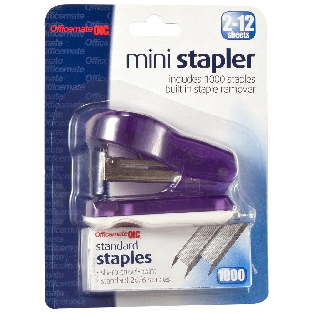 Officemate Mini Stapler with 1000 Standard Staples, comes in Assorted colors - RedBluegreenPurple (97753)
