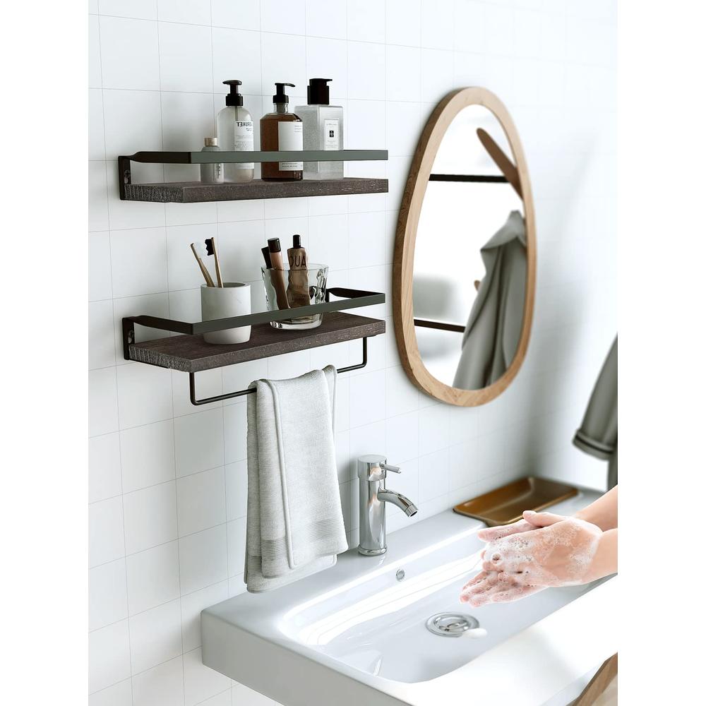 Amada HOMEFURNISHINg Floating Shelves Wall Mounted, Wall Shelf for Bathroom, Kitchen, Bedroom, Bathroom Shelves with Towel Bar, 