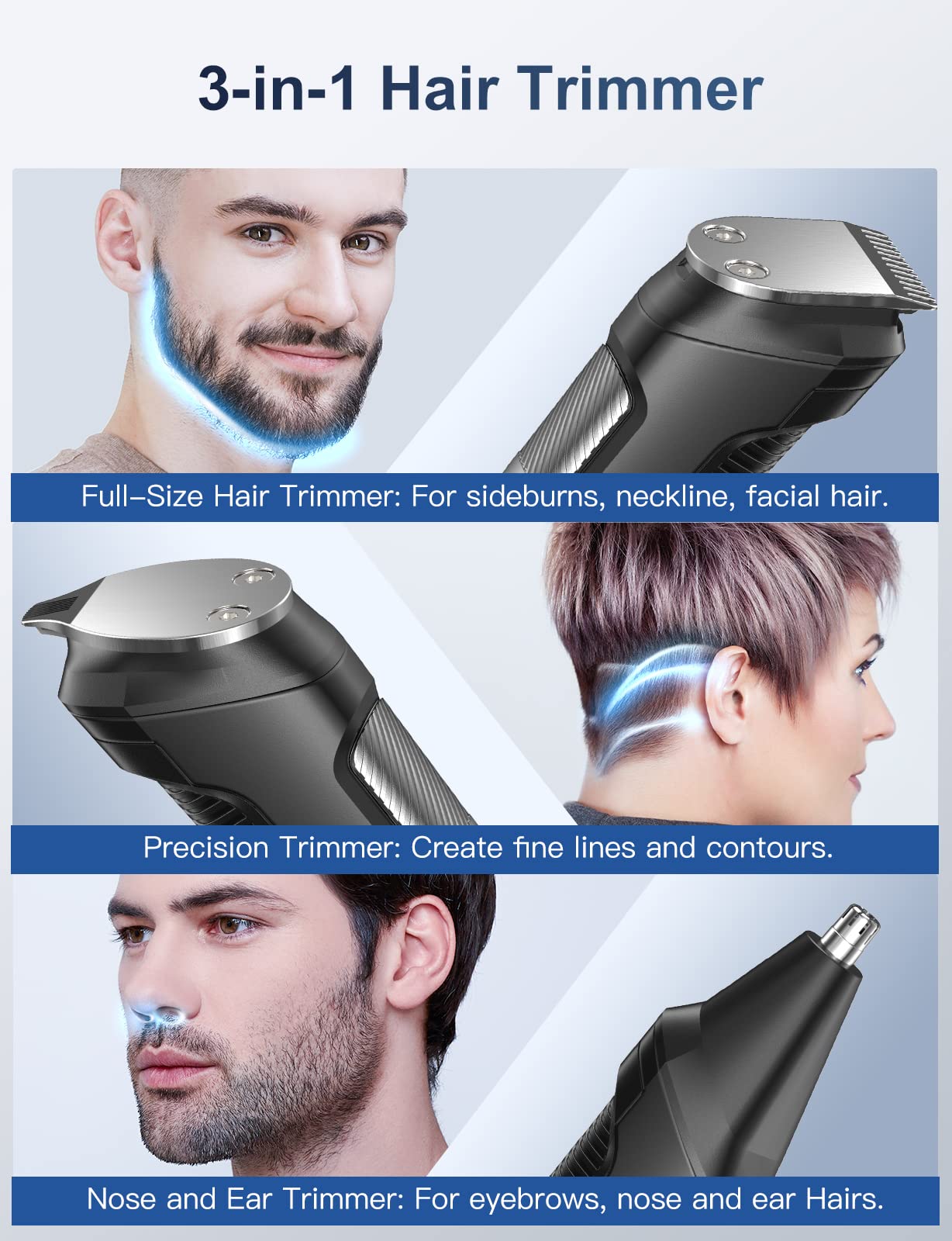 RICAF Beard Trimmer Hair clipper for Men, All-in-One MenAs grooming Kit with cordless Rechargeable Hair TrimmerANoseATrimmerAElectricA