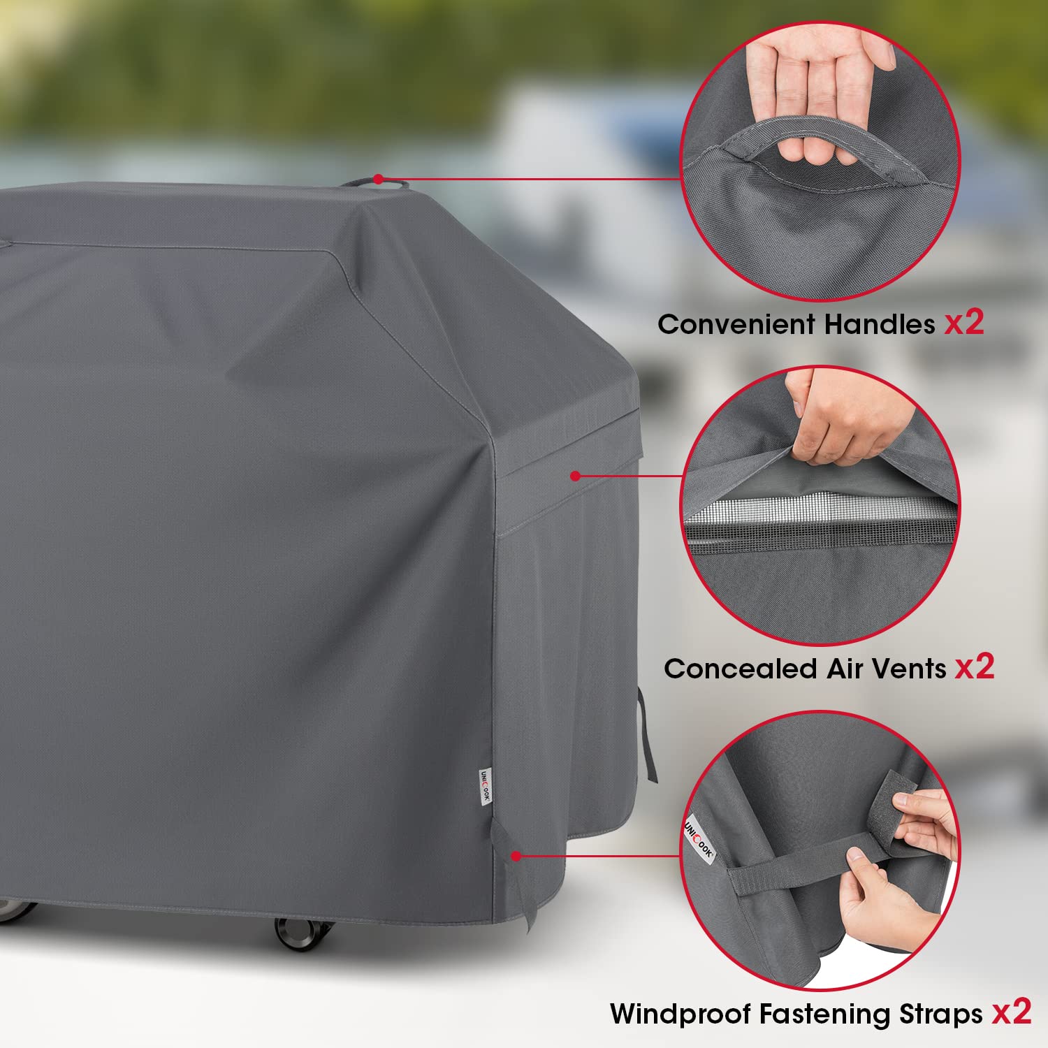 Unicook 50 Inch grill cover for Outdoor grill, 2-3 Burner BBQ grill cover for 48 Inch Weber charbroil grills, Heavy Duty Waterpr