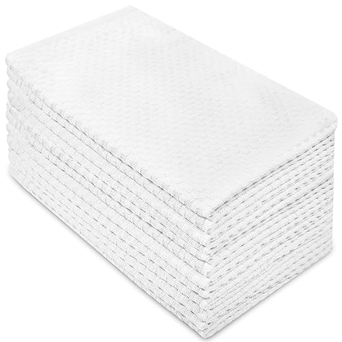 cOTTON cRAFT Euro cafA Set of 12 Waffle Weave Pure cotton Super Absorbent Multipurpose Kitchen Towels, Dishcloths, Tea Towels Wh