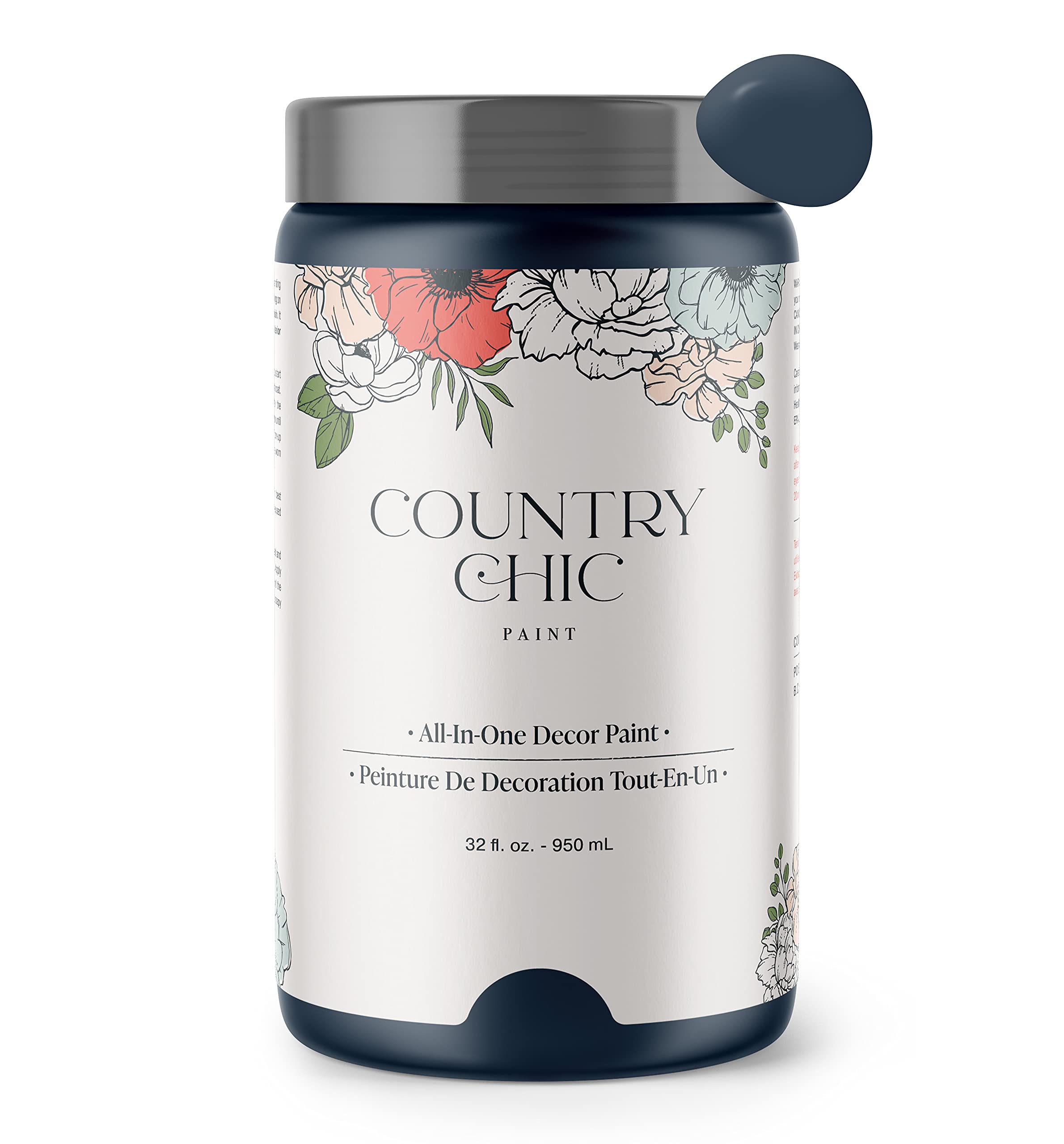 Country Chic Paint Chalk Style Paint - for Furniture, Home Decor, Crafts - Eco-Friendly - All-in-One - No Wax Needed (Peacoat [Navy Blue], Quart (3