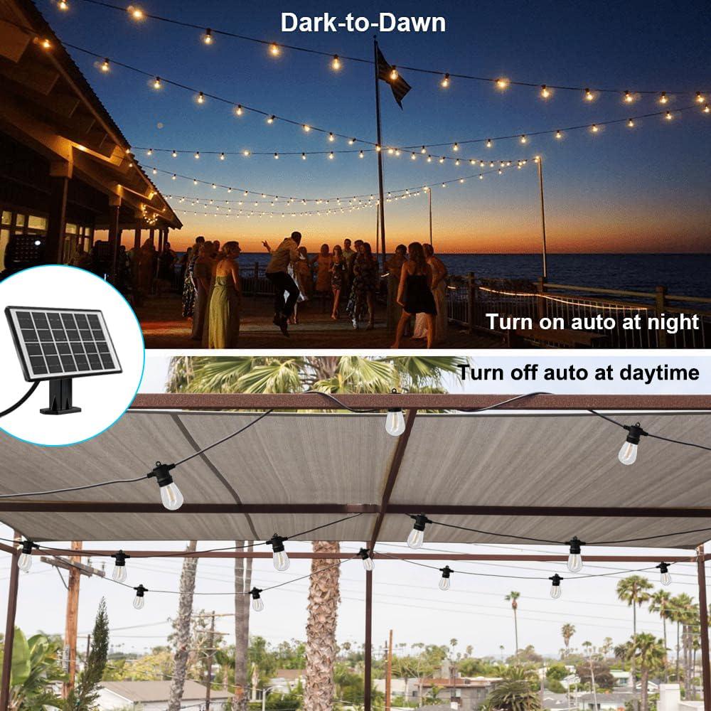 SUNTHIN Outdoor Solar String Lights, 48ft Solar Patio Lights with USB Rechargeable, Waterproof & Shatterproof Solar Powered Bulb