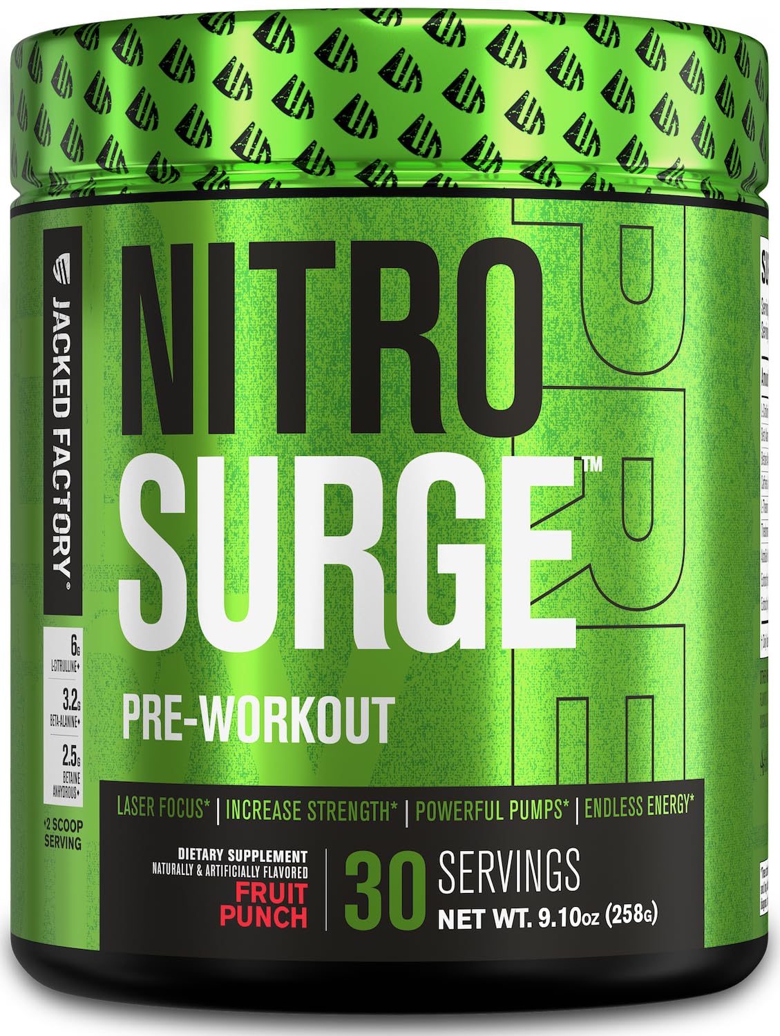 Jacked Factory NITROSURgE Pre Workout Supplement - Endless Energy, Instant Strength gains, clear Focus, Intense Pumps - Nitric Oxide Booster & 