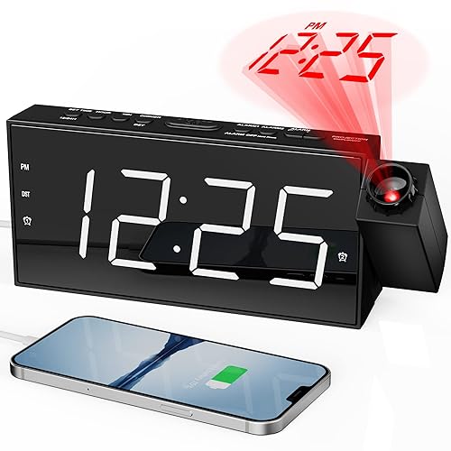 Mesqool Digital Projector Alarm clocks for Kids Bedroom,Plug-in LED Display clock with 350A Projection on ceiling Wall,Dual Alarms for H