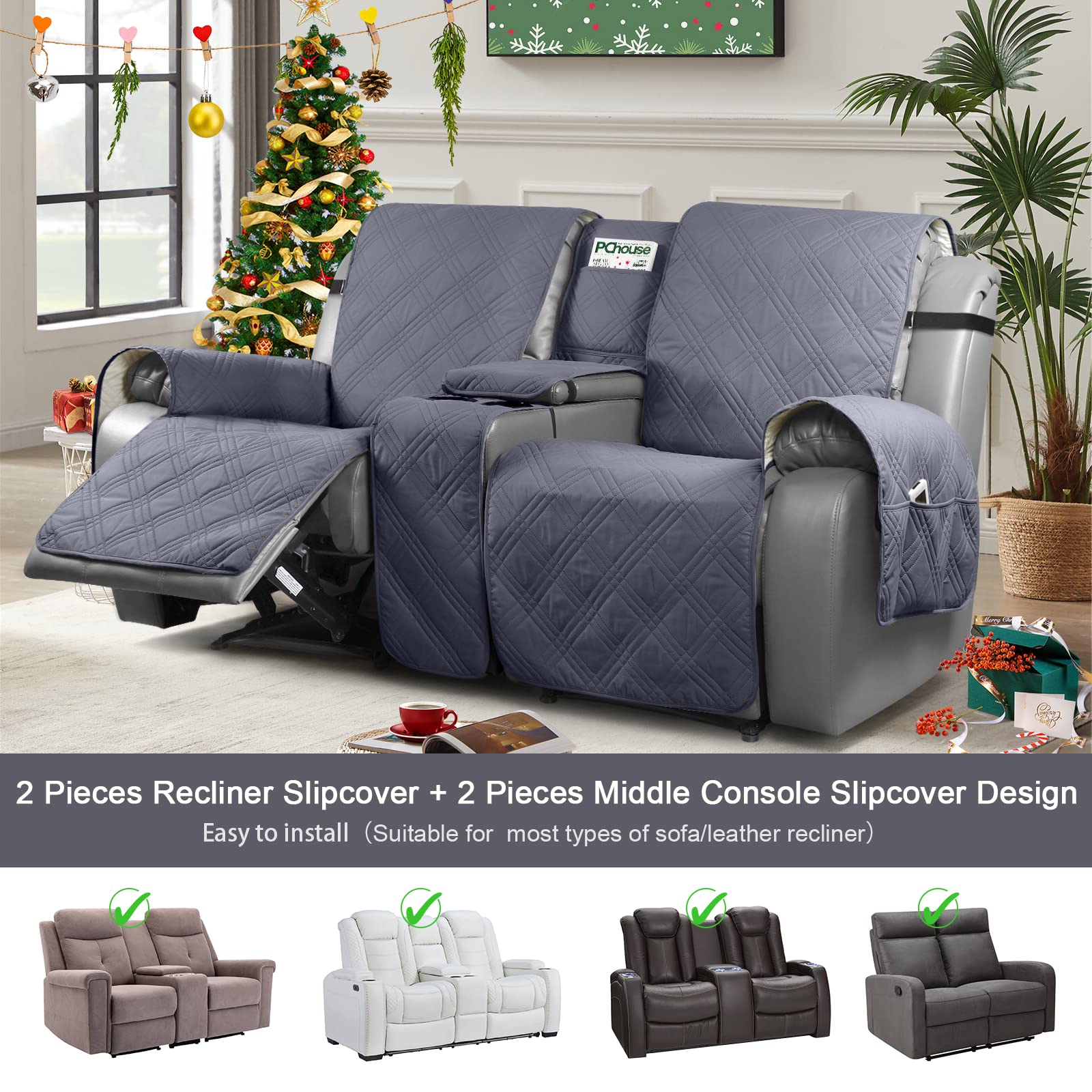 TAOcOcO Loveseat Recliner cover with console, Non-Slip Split Reclining Pet cover for Dual Loveseat Recliner, Furniture Protector