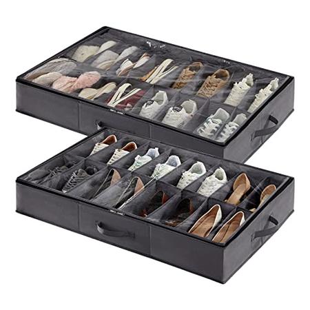 Lifewit 2 Packs Under Bed Shoe Storage Organizer, Total Fit 32 Pairs of  Shoes, Foldable Shoe