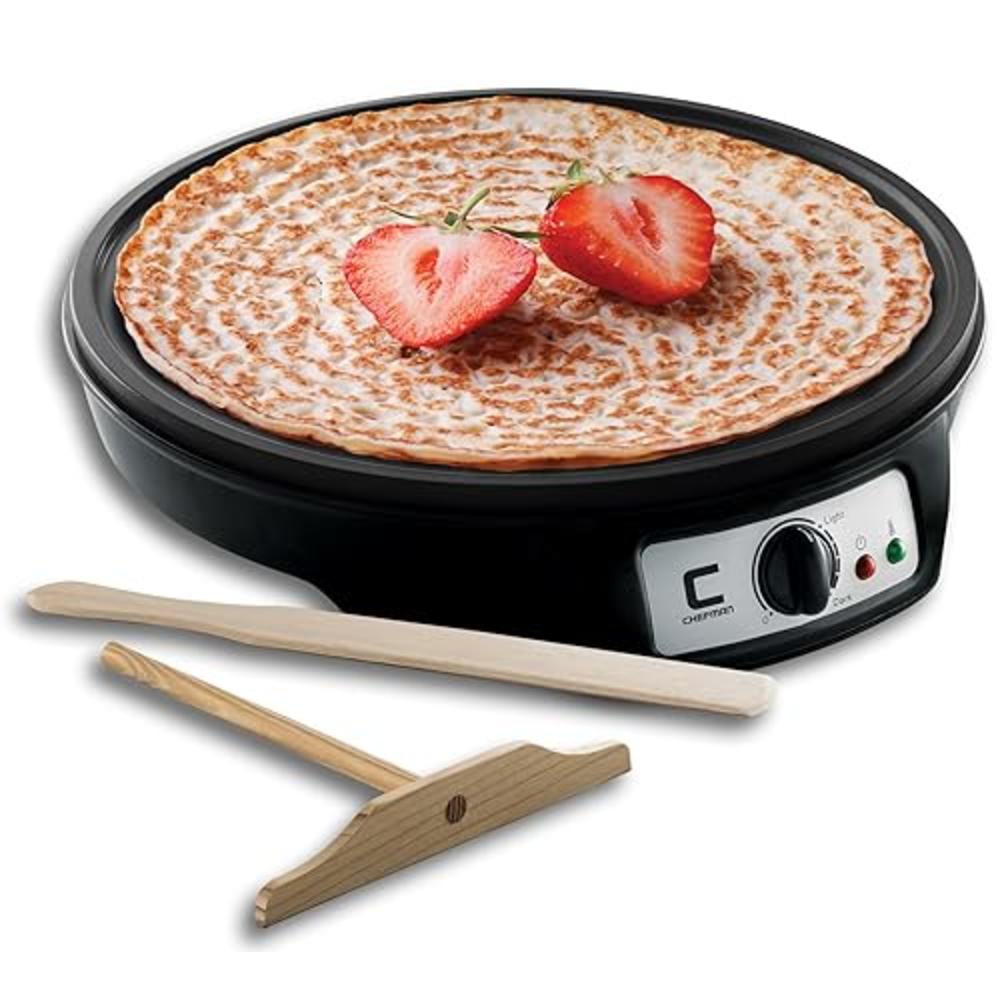 cHEFMAN Electric crepe Maker: Precise Temp control, 12 Non-Stick griddle, Perfect for crepes, Tortillas, Blintzes, Pancakes, Waf
