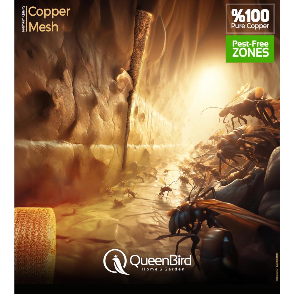 QueenBird copper Mesh - 5 X 30 Feet - Blocker for Hole - DIY Hole Filler, copper Fill Fabric, Distilling, Pure 100% copper Roll,