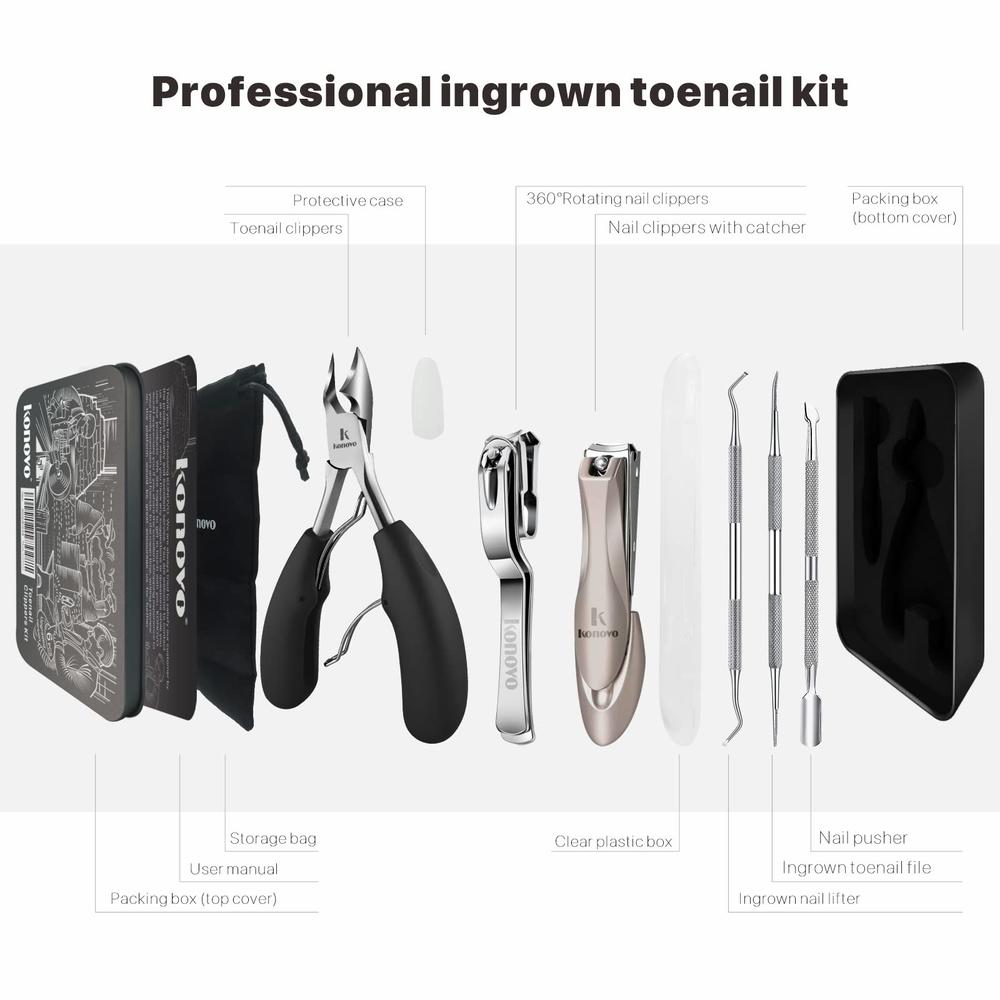 konovo Toenail clippers for Seniors Thick Toenails, Toe Nail clippers Adult Thick Nails Long Handle, Heavy Duty Nail clippers Kit 6Pcs 