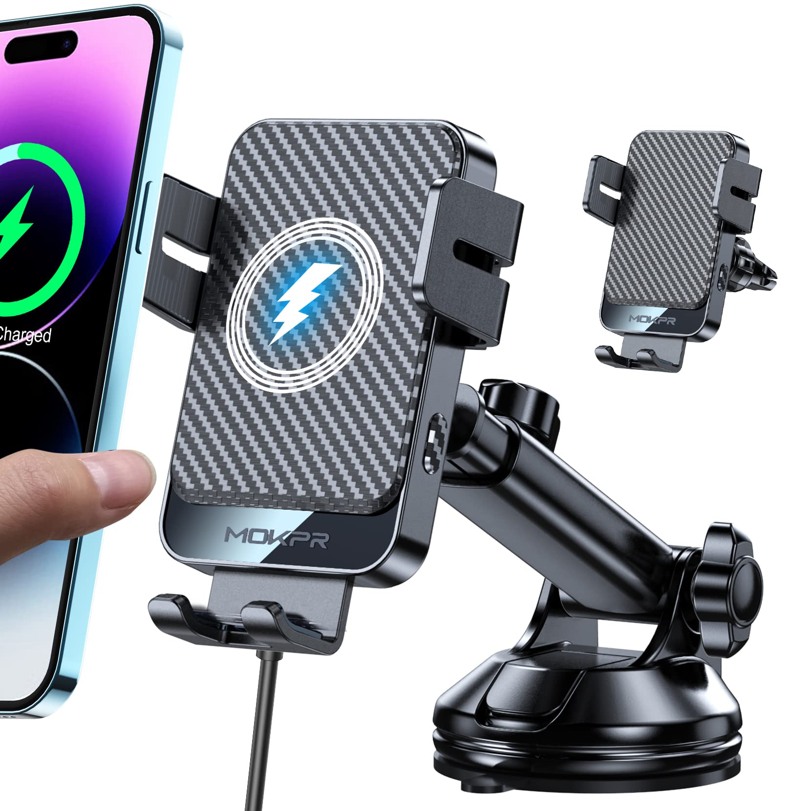 Wireless Car Charger, MOKPR 15W Fast Charging Auto-Clamping Car