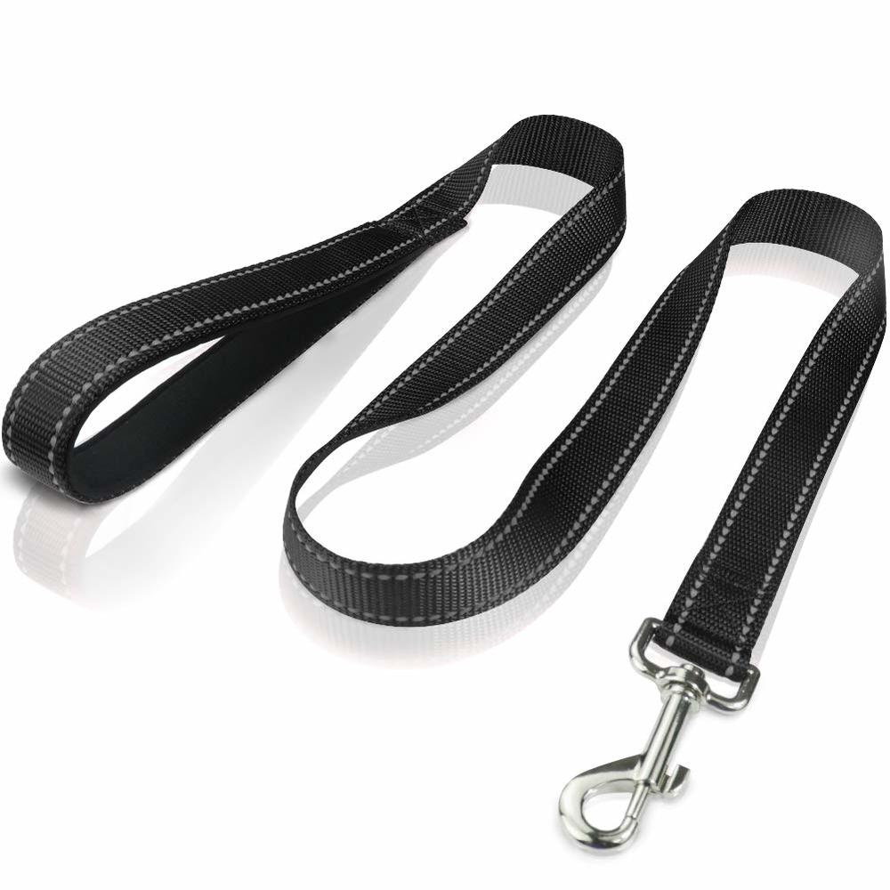 FunTags 4FT Reflective Dog Leash with Soft Padded Handle for Training,Walking Lead for Medium & Small Dogs,34 Inch Wide,Black