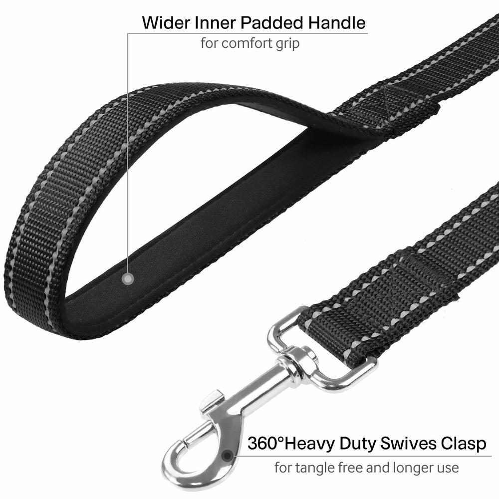 FunTags 4FT Reflective Dog Leash with Soft Padded Handle for Training,Walking Lead for Medium & Small Dogs,34 Inch Wide,Black
