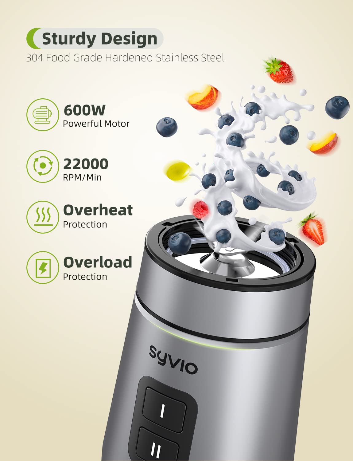 Syvio Blender for Shakes and Smoothies, 600W Personal Blender, Smoothie Blender with 2 Speed control, Smoothie Maker with 2 BPA-