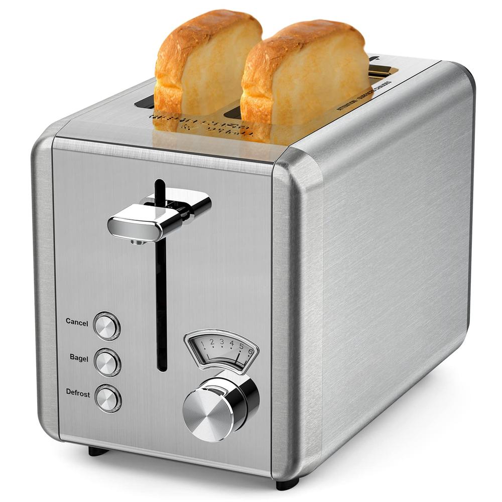 whall Toaster 2 slice Stainless Steel Toasters with Bagel, cancel, Defrost Function, 15in Wide Slot, 6 Shade Settings, Removable