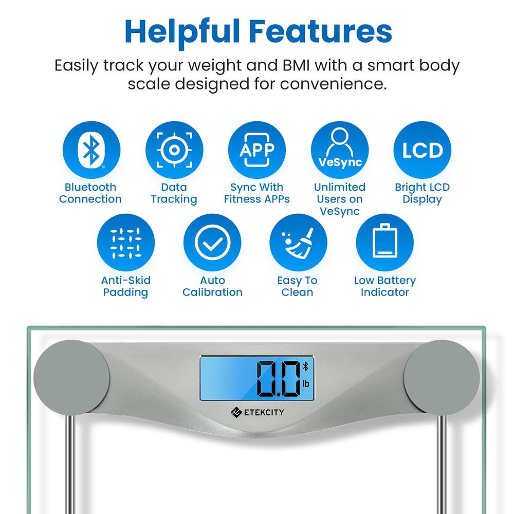 Etekcity Digital Body Weight Bathroom Scale, Large Blue LcD Backlight Display, High Precision Measurements, 8mm Tempered glass, 