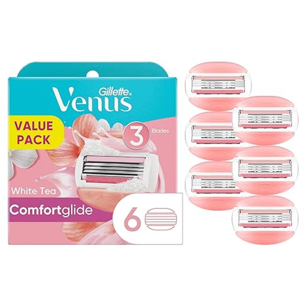 gillette Venus comfortglide Womens Razor Blade Refills, 6 count,(Pack of 1) White Tea Scented gel Bar Protects Against Skin Irri