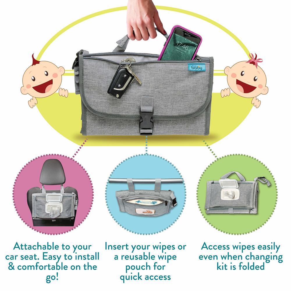 Kopi Baby Portable Diaper changing Pad, Portable changing pad for Newborn girl & Boy - Baby changing Pad with Smart Wipes Pocket - Waterpr
