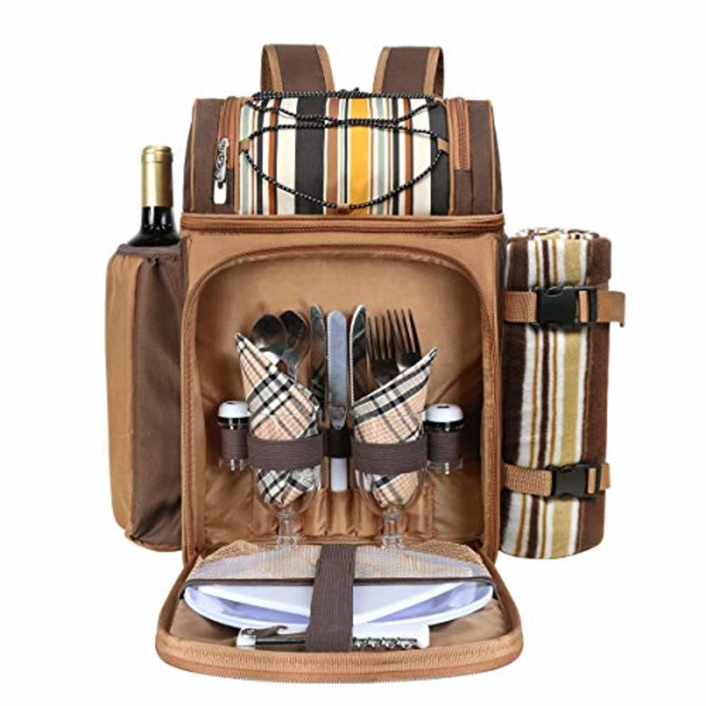 Hap Tim Picnic Basket Backpack for 2 Person with 2 Insulated cooler compartment, Wine Holder, Fleece Blanket, cutlery Set,Perfec