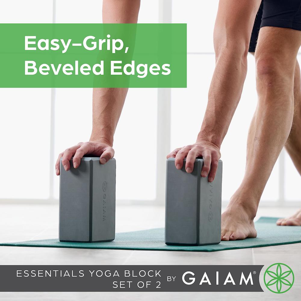 gaiam Essentials Yoga Block (Set Of 2) - Supportive Latex-Free Eva Foam Soft Non-Slip Surface For Yoga, Pilates, Meditation, gre