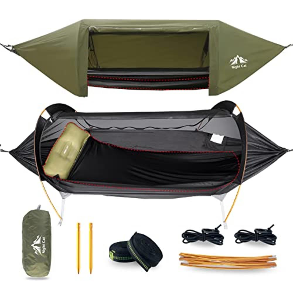 Night cat 3 in 1 Hammock Tent with Storage Pocket for Sleeping Pad(Exclude) with Bug Net and Rainfly 1 Person Backpacking camp T