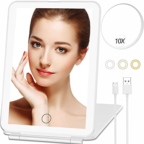 Mecion Makeup Mirror with 10X Magnifying Mirror, Vanity Mirror with 80 LED Lights, Rechargeable 2500mAh Batteries, Travel LED Mirror wi