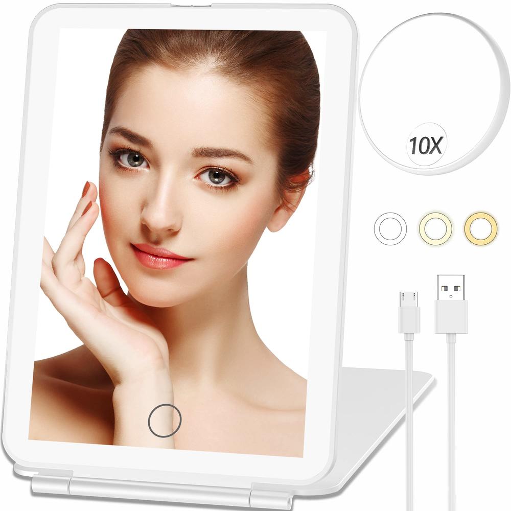 Mecion Makeup Mirror with 10X Magnifying Mirror, Vanity Mirror with 80 LED Lights, Rechargeable 2500mAh Batteries, Travel LED Mirror wi