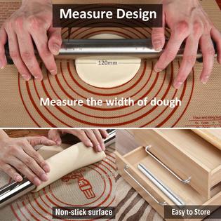 Folksy Super Kitchen Adjustable Rolling Pin with Thickness Rings for Baking  -Non Stick Stainless Steel Dough
