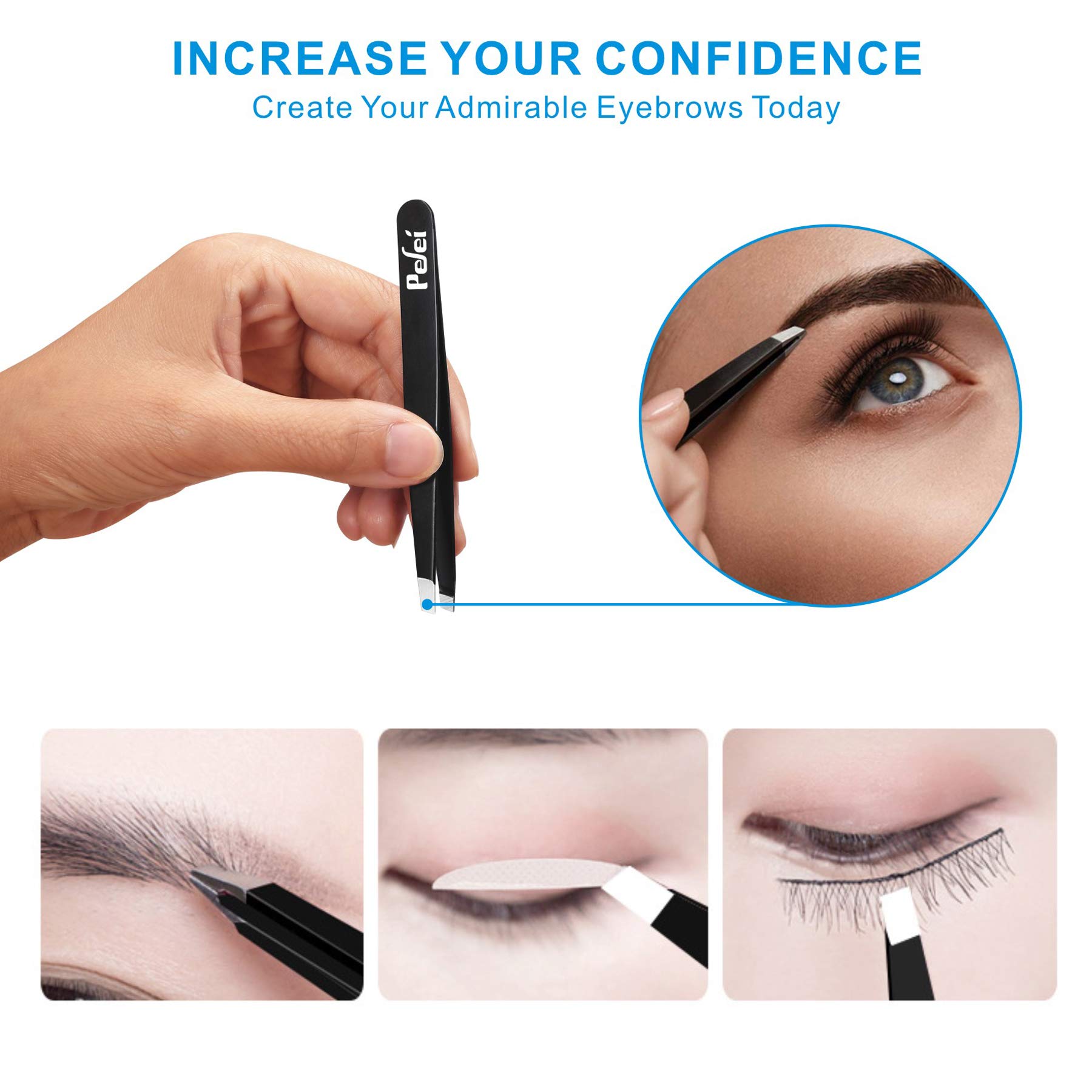 Pefei Tweezers Set - Professional Stainless Steel Tweezers for Eyebrows - great Precision for Facial Hair, Splinter and Ingrown 