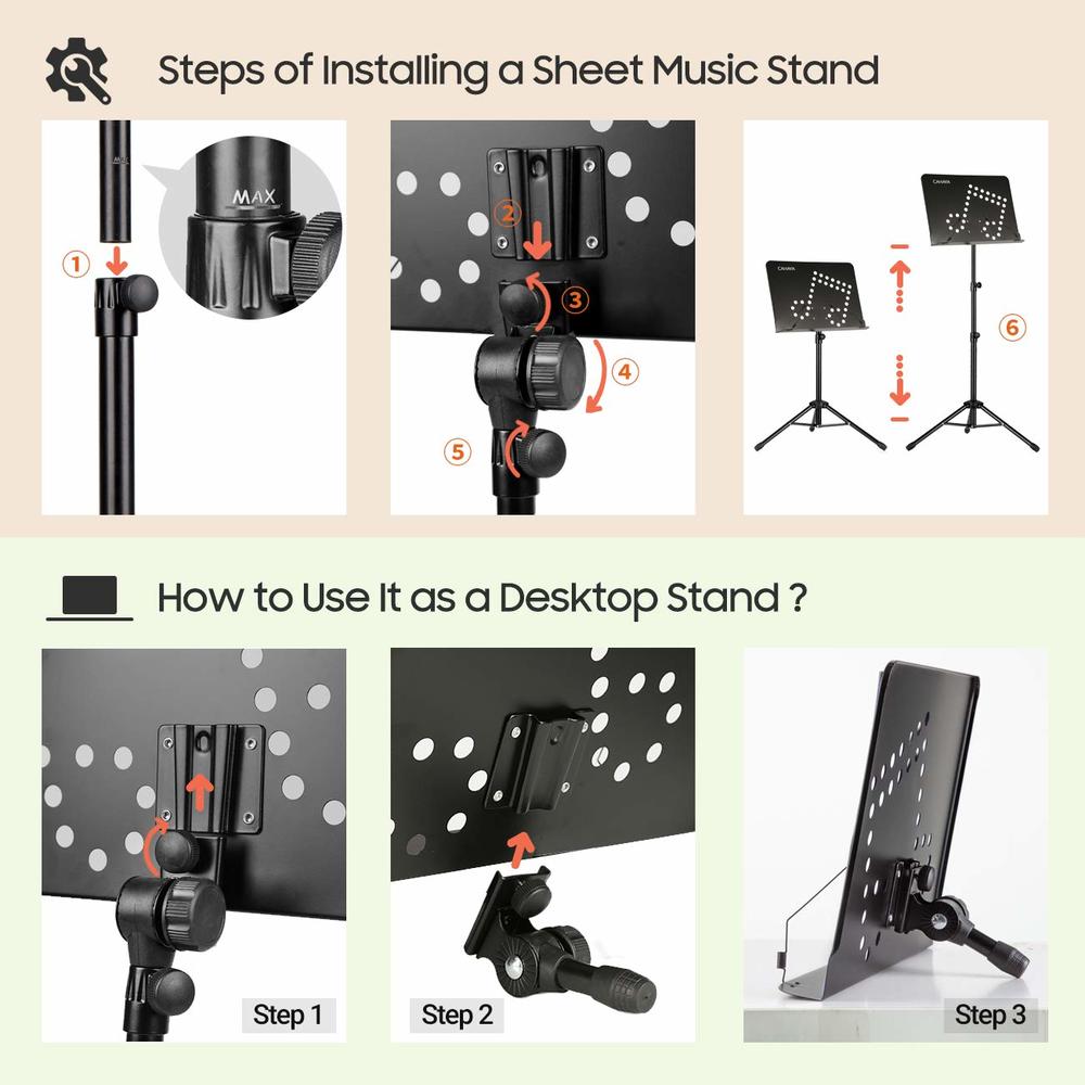 cAHAYA 2 in 1 Dual Use Sheet Music Stand & Desktop Books Stand Unique Musical Note Patent Design with carrying Bag Foldable Trip
