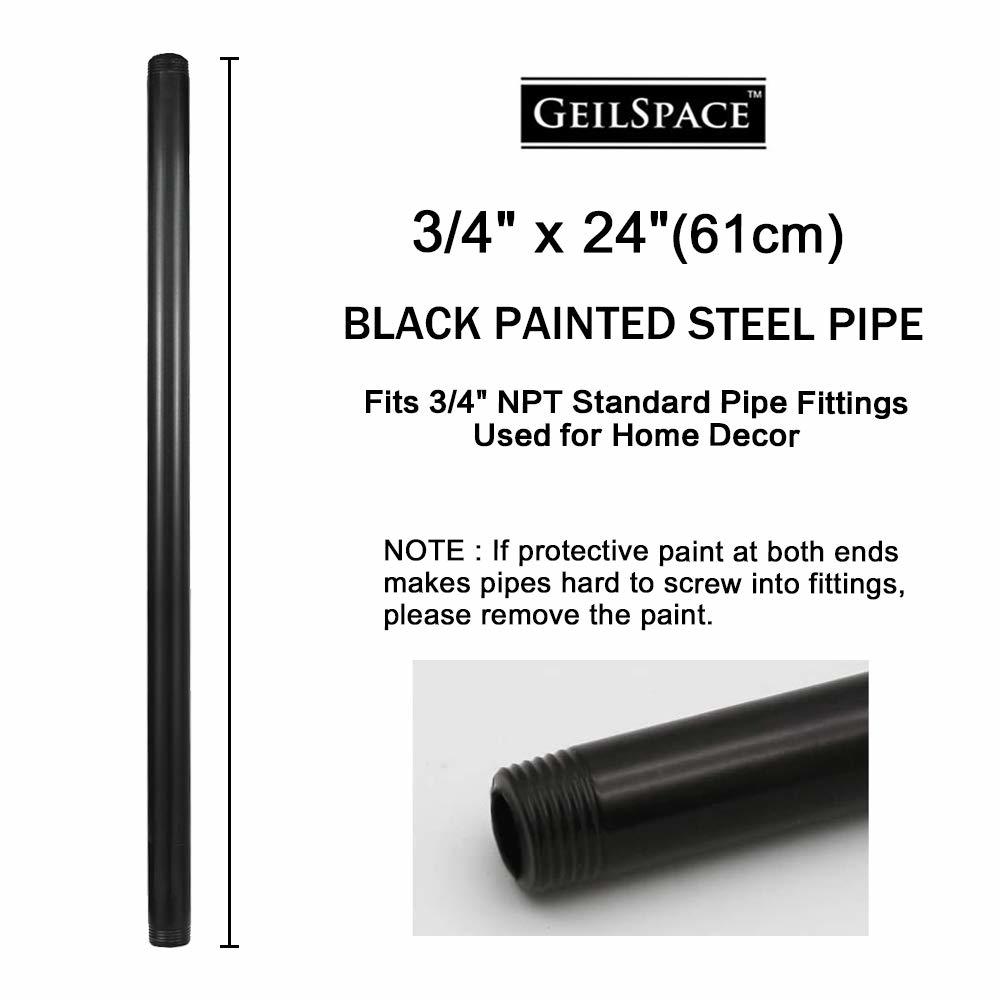geilSpace 6 Pack 34 A 24 Pre-cut Black Metal Pipe, Industrial Steel Fits Standard Three Quarters Inch Black Threaded Pipes and F
