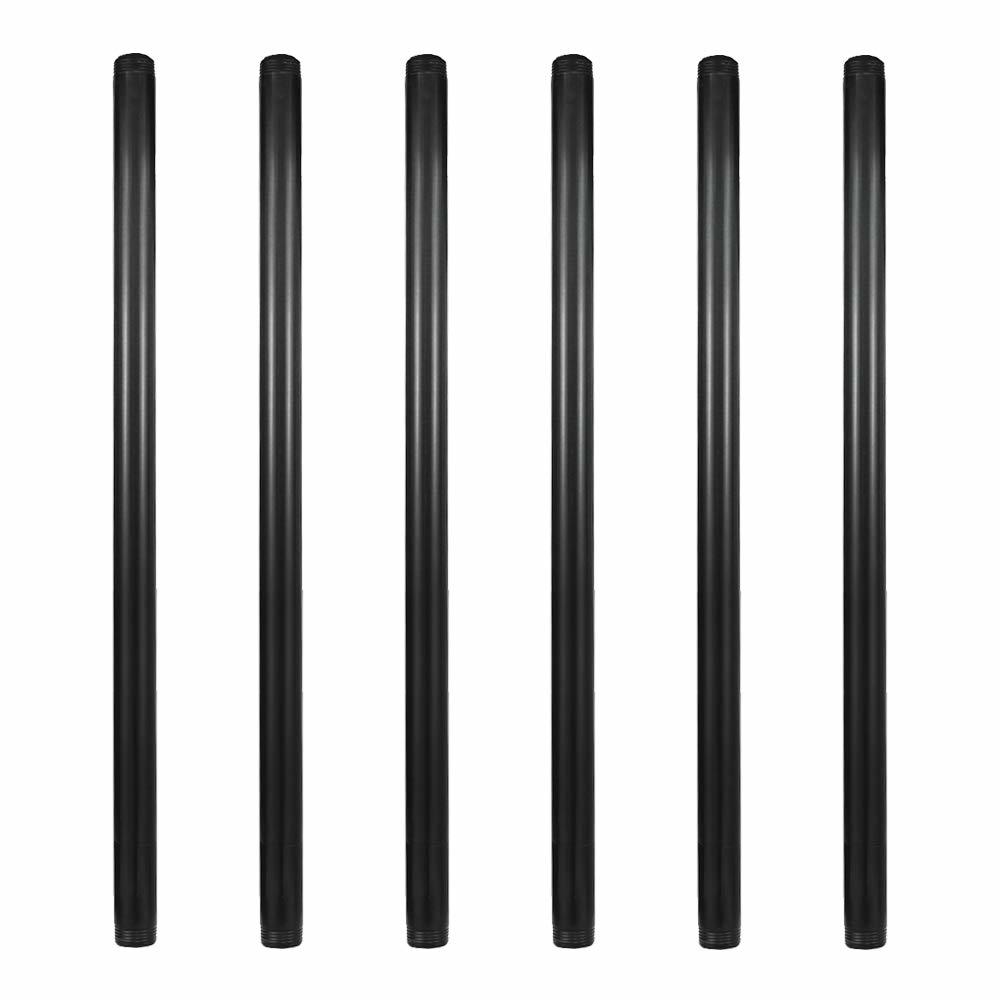 geilSpace 6 Pack 34 A 24 Pre-cut Black Metal Pipe, Industrial Steel Fits Standard Three Quarters Inch Black Threaded Pipes and F
