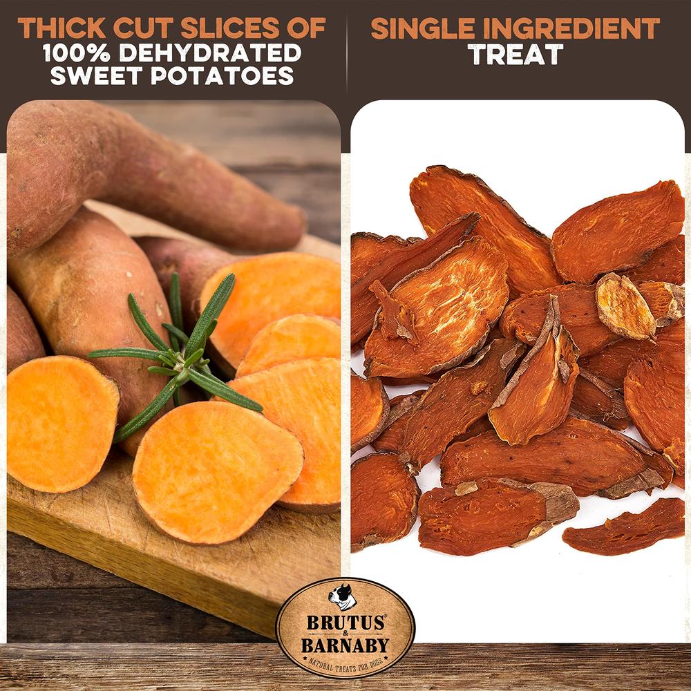 Brutus & Barnaby Sweet Potato Slices For Dogs - Half Slices, 14 oz - Single Ingredient grain Free Dog Treats, Best High Anti-Oxidant Healthy 100%