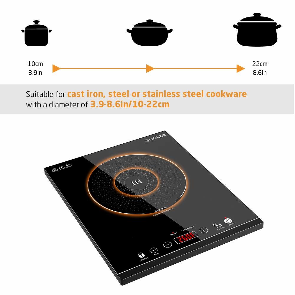 iSiLER Portable Induction cooktop, iSiLER 1800W Sensor Touch Electric Induction cooker Hot Plate with Kids Safety Lock, 67 Heating coil