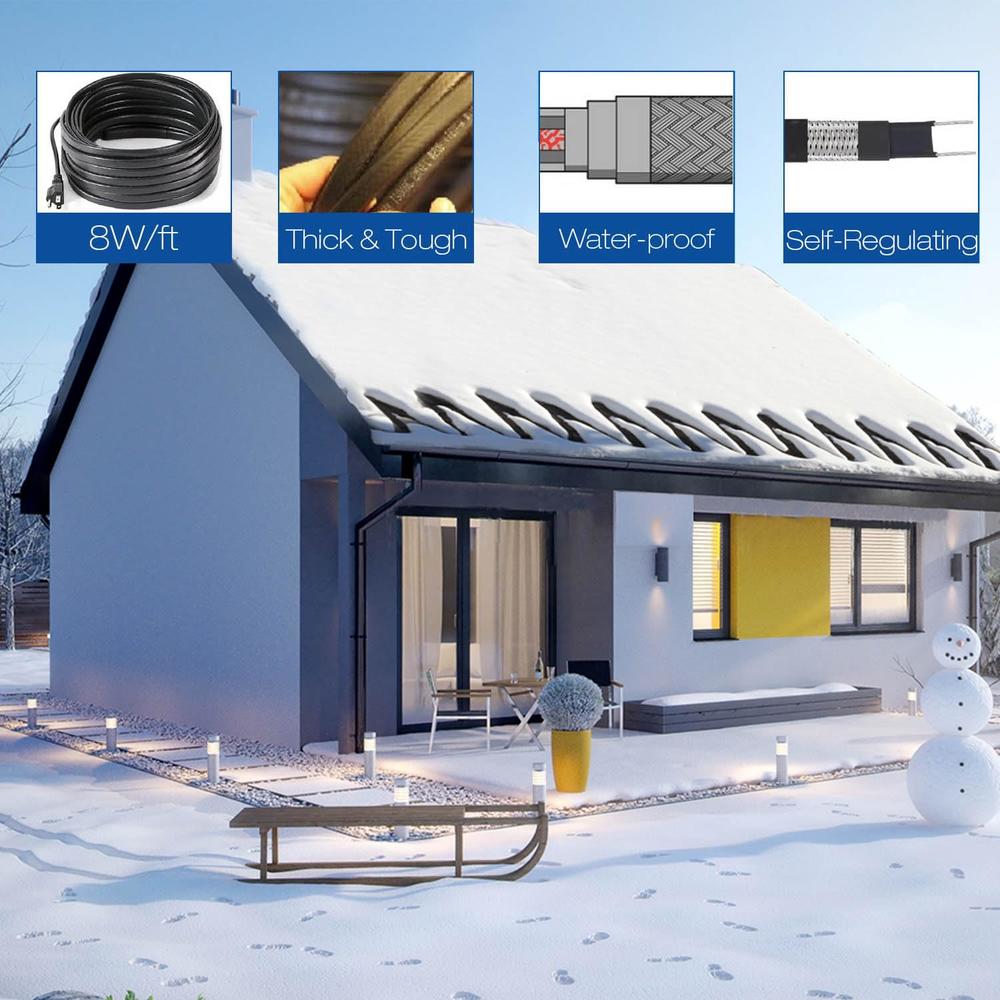 H&g Lifestyles Roof Heat cable Snow De-icing Kit Self-Regulating Plug ...