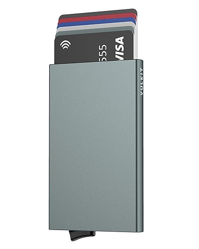 VULKIT Pop Up Wallet, Slim Minimalist credit card Holder For Men and Women RFID Blocking Mini Metal case Space grey