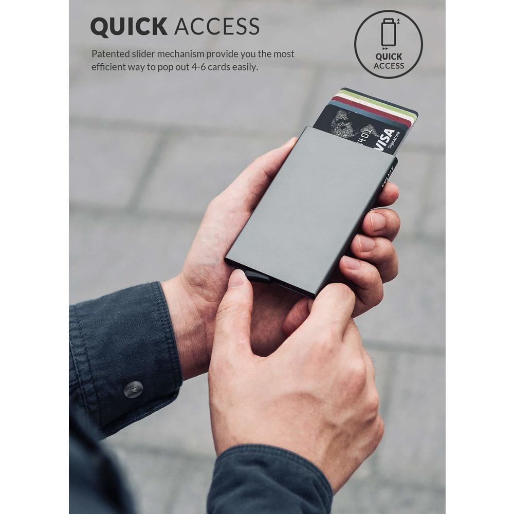 VULKIT Pop Up Wallet, Slim Minimalist credit card Holder For Men and Women RFID Blocking Mini Metal case Space grey