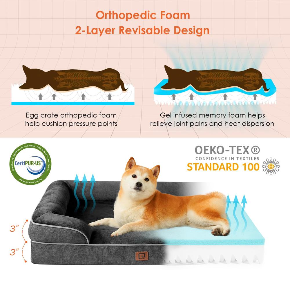 EHEYcIgA Orthopedic Dog Beds for Extra Large Dogs, Waterproof Memory Foam XL Dog Bed with Sides, Non-Slip Bottom and Egg-crate F