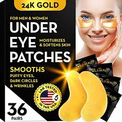 Live Wild Beauty Under Eye Patches for Puffy Eyes (36 Pairs), Reduce Dark circles and Puffiness, collagen Under Eye Masks, gold Eye Patches for P