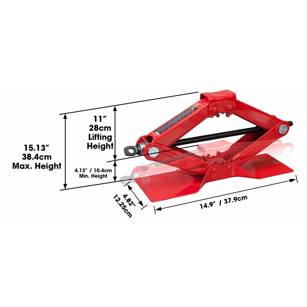 BIg RED T10152 Torin Steel Scissor Lift Jack car Kit, 15 Ton (3,000 lb) capacity, Red