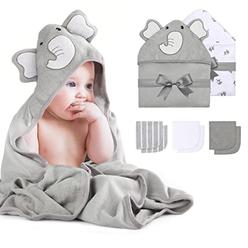Momcozy Baby Hooded Towel, 8-Piece Bath for Boys or Girls, Washcloth Set with Cute Design, Shower Towel Gift for Newborns, Infan